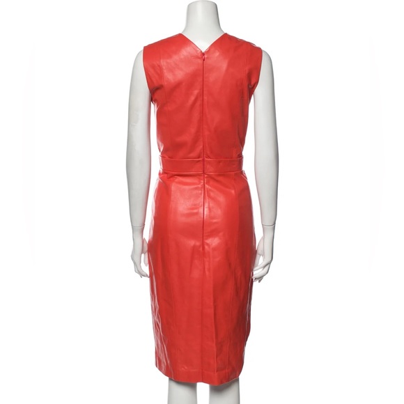 MUGLER Crew Neck Midi Length Leather Dress Size: L | US10, FR42 - Picture 4 of 5
